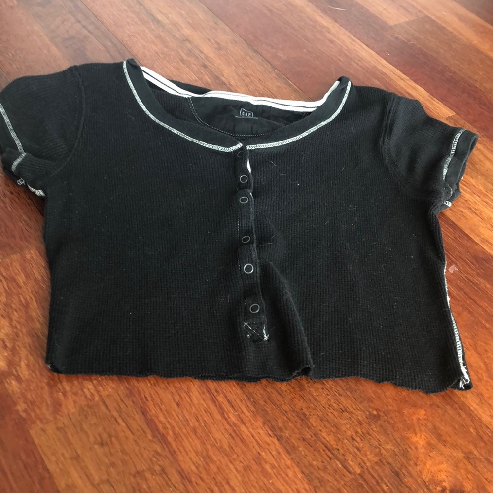 Black button down black crop top